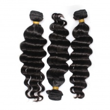 Fab hair Loose Deep Human hair natural color Brazilian Hair Weaving 3bundles with free part closure