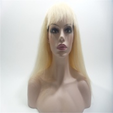 Full Lace Mono Bob Wig Senior Silk Simulation Scalp Blonde Straight 150% Density Brazilian Virgin Human Hair 613# Blonde