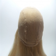 Higher Class Glueless Skin Mono Blonde Wig Natural Wave Hair The White Women Senior Virgin Remy Hair 100% Silk Weaving