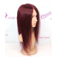 Full Lace Human Hair Wig Glueless Wig Straight Brazilian Senior Silk Top Wig Human Color#j99 Burgundy Black Women