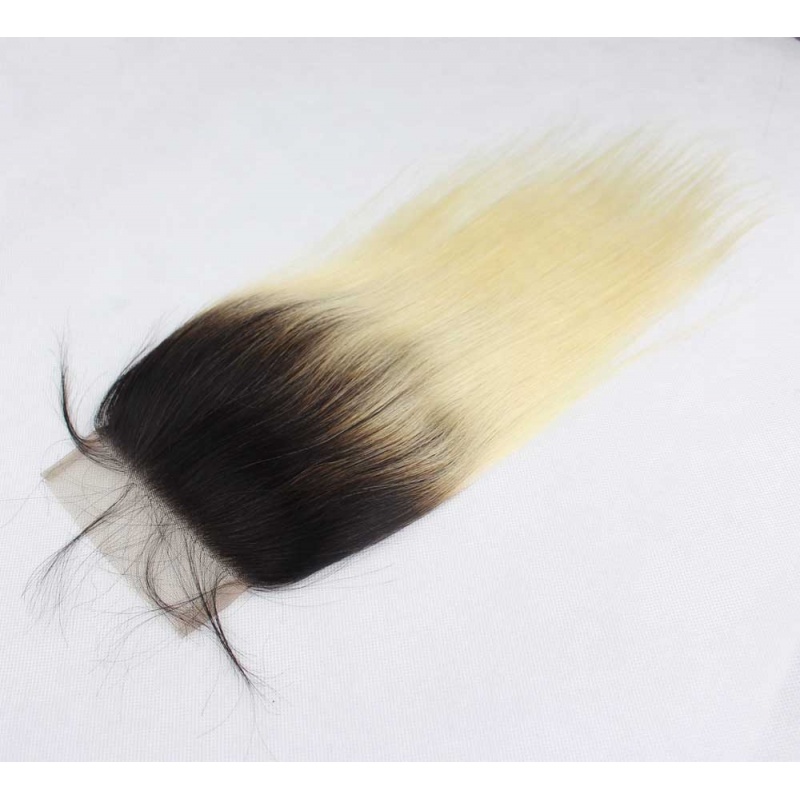 Elesis  Brazilian Darkroot Blonde T1B/613  Straight Human Hair 4x4 Lace Closure