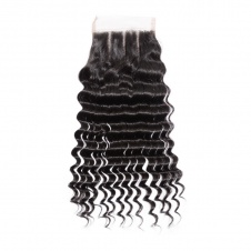 Swiss Lace/Transparent LACE/HD lace Deep Wave Closure 4x4 Free Part with Baby Hair Brazilian Virgin Remy Human Hair Lace