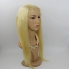 Elesis Virgin Hair half machine-made half handmade full density blonde human hair straight frontal lace wig