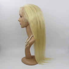 Elesis Virgin Hair half machine-made half handmade full density blonde human hair straight frontal lace wig