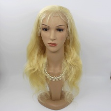 Pre-plucked natural hairline 150% Density Elesis Virgin Hair honey blonde 613 full lace wig body wave texture 
