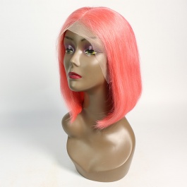100% Virgin Remy human hair Neon Orange Short hair Bob style lace frontal wig