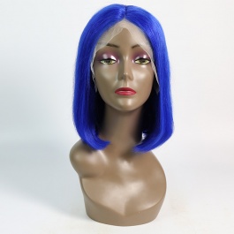 Short Bob Wigs for Women Blue Costume Cosplay 13x4 lace frontal Wigs with Bangs 150% Density 12 Inch