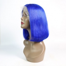 Short Bob Wigs for Women Blue Costume Cosplay 13x4 lace frontal Wigs with Bangs 150% Density 12 Inch