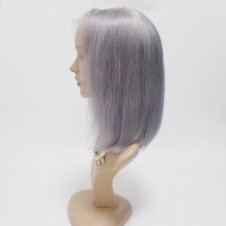 Pre-plucked Bob Lace Front Wigs Grey color 150% Density Short Cut Straight Brazilian Virgin Human Hair With Baby Hair Fu