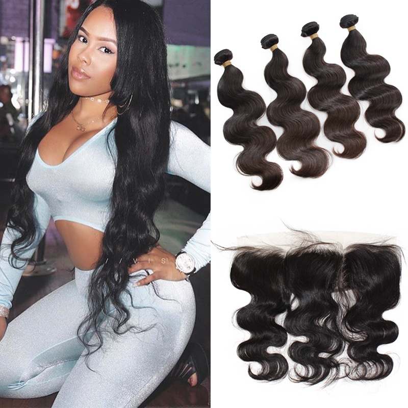 Luxury Raw Virgin Hair Top grade Peruvian body wave 4 Bundles with 13x4 Ear to Ear Lace Frontal Closure