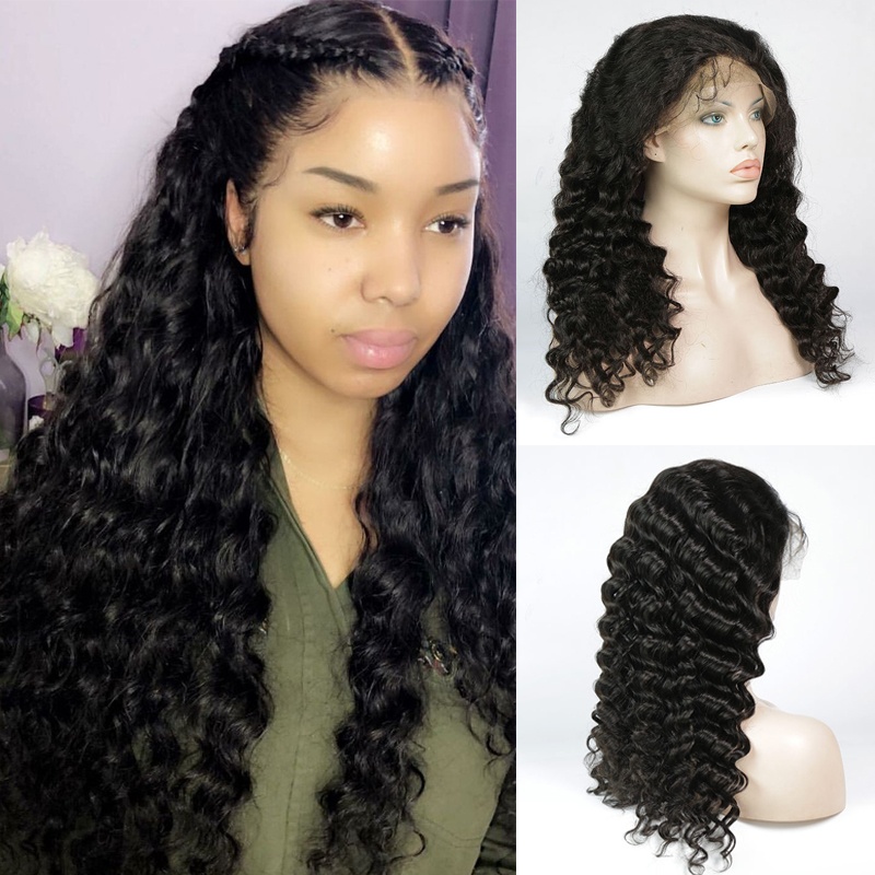 360 lace frontal human-hair wig brazilian loose wave wig for black women glueless 180% density lace front wig