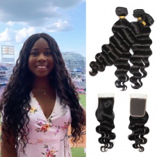 Affordable hair Peruvian loose wave more wave Raw Virgin Hair Extensions 3bundles with 4x4 free part closure