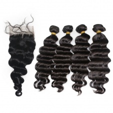 Elesis Virgin Hair Raw hair Brazilian loose wave more wavy 4bundle with 4x4closure swiss lace tangle free hair