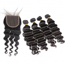 100% cuticle aligned donor hair steam processed loose wave Peruvian Raw hair Bundle Deals 4pcs with 4x4 Lace Closure