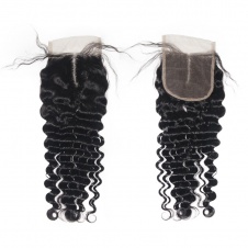 Elesis Virgin Hair Deep Wave Peruvian  Human Hair 4 Bundles with Closure Top Grade Unprocessed Raw Hair