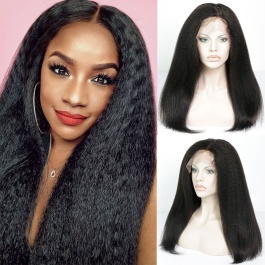 Glueless 13x4 Lace frontal Wigs Kinky Straight Human Hair Wig with Baby Hair Pre Plucked Lace Front Wigs