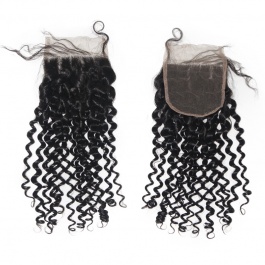 4x4 Lace Jerry Curly Remy Hair Swiss Lace Closure Free part