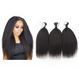 Elesis Brazilian Yaki Kinky Straight Human Hair 3 Bundles Remy Hair Wave Weft Coarse Afro Kinky Straight 100% Human Hair