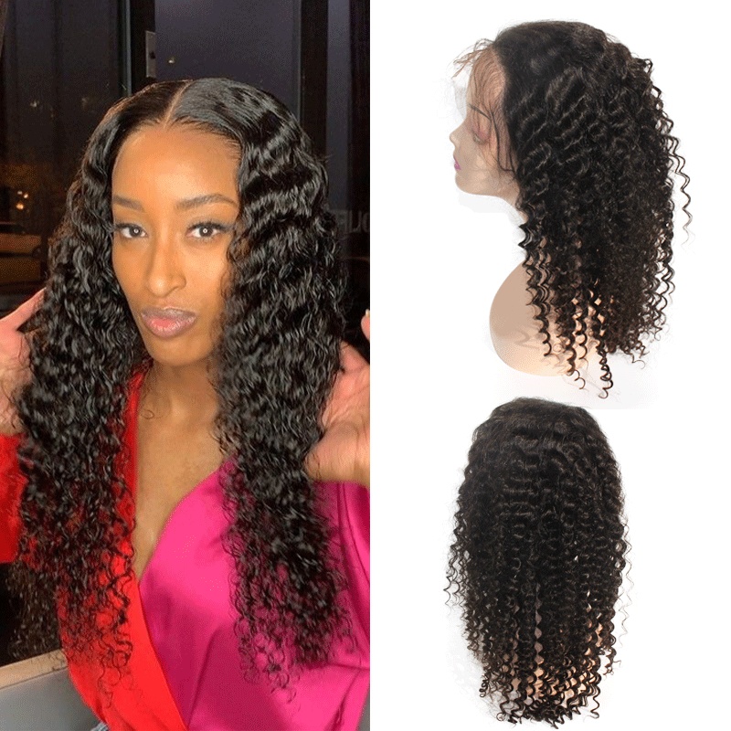 Pre-plucked Deep parting 13x6 lace frontal wig deep wave curly virgin human hair wig Elesis Virgin hair product 