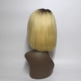 Platinum Blonde darkroot T1B/613 Lace Bob Wig Glueless Straight PrePlucked virgin human hair 150% Density Peruvian 13x4 