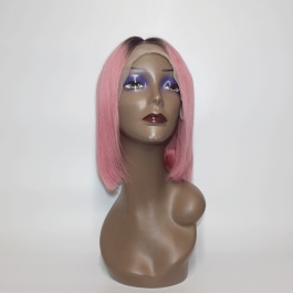 Sexy bob color wig  rose pink ombre dark root  short wig lace frontal wig for girl
