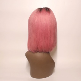 Sexy bob color wig  rose pink ombre dark root  short wig lace frontal wig for girl