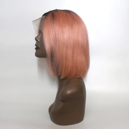 100% Remy human hair BOB COLOR WIG lace frontal wig light pink cute short cut for women