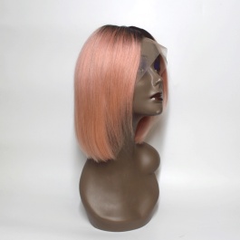 100% Remy human hair BOB COLOR WIG lace frontal wig light pink cute short cut for women