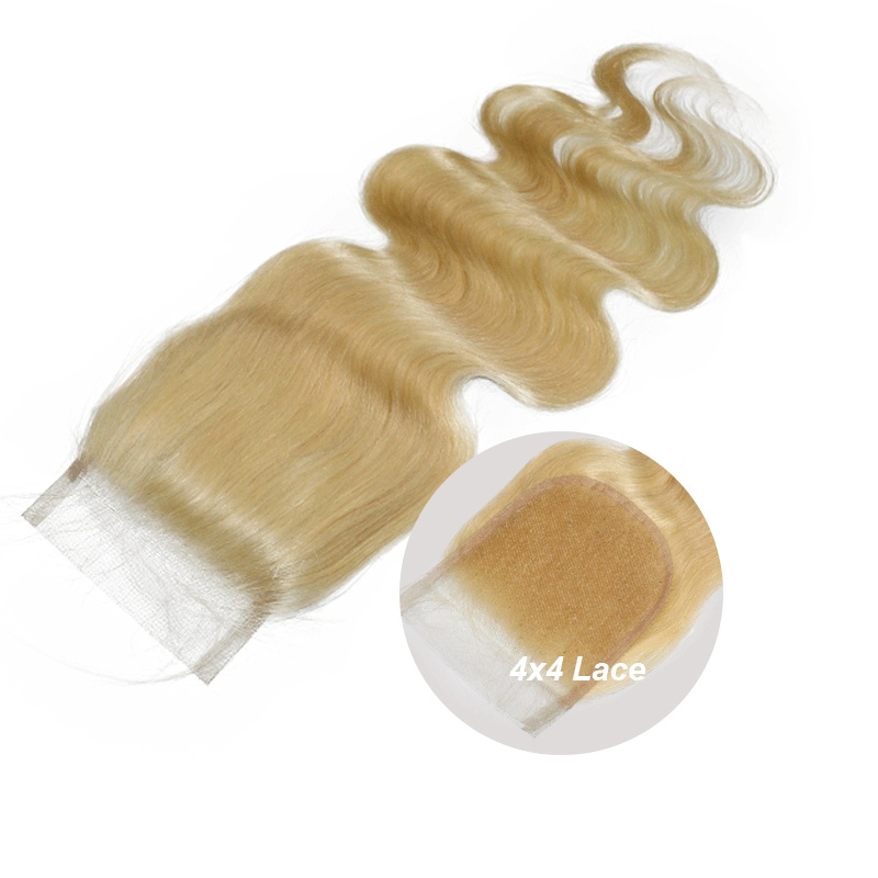 Elesis Virgin Brazilian Hair Honey Blonde 613 Bleached Knots Pre Plucked Lace Body Wave Closure 4"x4"