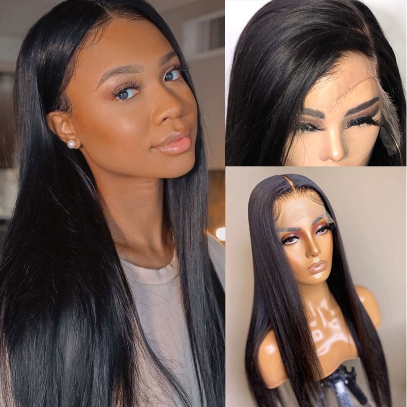 Elesis Virgin Hair 13x4HD Frontal Transparent Lace Human Hair Glueless Lace Wigs Pre Plucked Natural Hairline-HD001