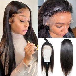 Elesis Virgin Hair 13x4HD Frontal Transparent Lace Human Hair Glueless Lace Wigs Pre Plucked Natural Hairline-HD001
