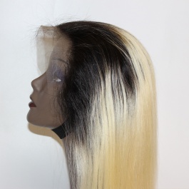 Ombre Dark Root 1b/613 Platinum Blonde Straight 13x4 Ear to Ear Lace Frontal Closure