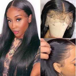 150% density Preplucked hairline natural straight lace frontal wig Elesis Virgin Hair wig