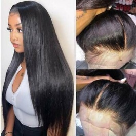 150% density Preplucked hairline natural straight lace frontal wig Elesis Virgin Hair wig