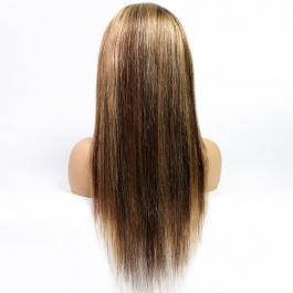 Elesis 180% Density Blonde Highlight Piano Color P4/27 Lace Part Wig  Human Hair Long Straight Hair
