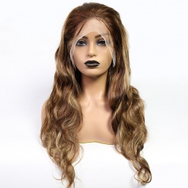 Elesis Virgin Remy Human Hair Lace Wigs Blonde Highlight Piano Colored #4/27 Wigs Body Wave Hair Wigs-HL427BW