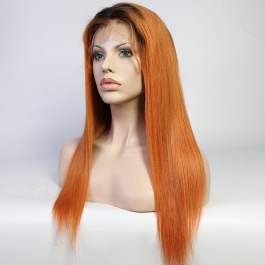 Orange Ginger Human Hair Wigs Ombre Color T#1b/130A Virgin Remy Hair Lace Wig 180% Brazilian  4x4 Closure Wig Lace Front