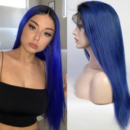 Ombre Toner 1B Blue color wigs virgin remy hair lace wig 180% Density Brazilian hair lace closure wig / frontal wig