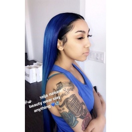 Ombre Toner 1B Blue color wigs virgin remy hair lace wig 180% Density Brazilian hair lace closure wig / frontal wig