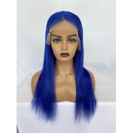 Elesis Virgin Hair Top grade Pure color Blue 100% raw hair lace Clousre wig/Frontal wig 180% Density Brazilian Hair Wig