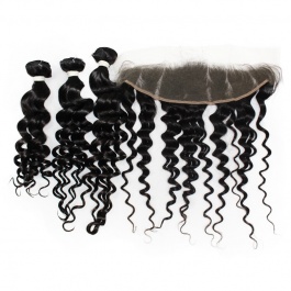 Elesis Virgin hair top grade virgin brazilian hair loose-wave 3bundles with 13x4 preplucked frontal swiss lace