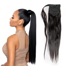 Silky bone Straight wrap around ponytail with clip virgin remy hair