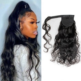 Elesis fashion Body wave ponytail Extension Natural Long Ponytails Wrap Around Clip in Hair piece Human Hair Virgin Remy