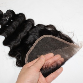 Top grade raw hair Swiss Transparent LACE/HD lace preplucked closure 5x5 free part loose wave more wavy closure