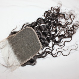 Top grade raw hair Swiss Transparent LACE/HD lace preplucked closure 5x5 free part water wave curly closure
