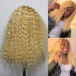 Elesis Virgin Remy Blonde deep curly 13x4Frontal wig Transparent HD lace wig 180% density