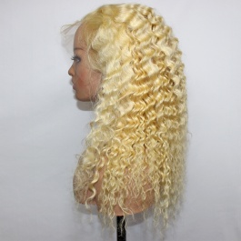 Elesis Virgin Remy Blonde deep curly 13x4Frontal wig Transparent HD lace wig 180% density