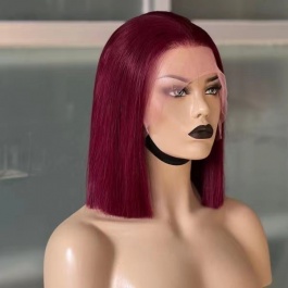 Short Bob Human hair wig Burgundy #99j color Virgin Remy Hair Lace Wig