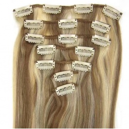elesis virgin hair 7pcs set 120grams virgin clip in hair extensions Highlight color #8/613