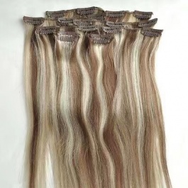 elesis virgin hair 7pcs set 120grams virgin clip in hair extensions Highlight color #8/613